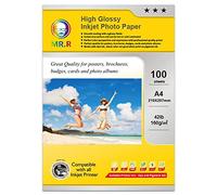 MR.R Papel fotográfico de inyección de tinta con revestimiento brillante de 160 g/m², A4, 210 x 297 mm, 100 hojas por paquete