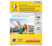 MR.R Papel fotográfico de inyección de tinta con revestimiento mate de doble cara, 300 g/m², A4, 210 x 297 mm, 100 hojas por paquete