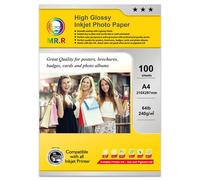 MR.R Papel fotográfico de inyección de tinta de alto brillo A4, 210 x 297 mm, 240 g/m², 100 hojas para impresoras de inyección de tinta