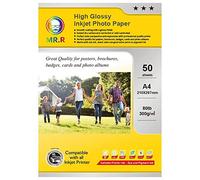 MR.R Papel fotográfico de inyección de tinta de alto brillo de una cara, 300 g/m², A4, 210 x 297 mm, 50 hojas por paquete