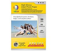 MR.R Papel fotográfico de inyección de tinta impermeable de alto brillo, 260 g/m², A4, 50 hojas, 210 x 297 mm, tamaño compatible con todas las impresoras de inyección de tinta
