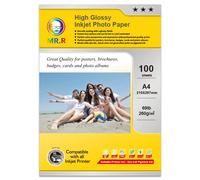 MR.R Papel fotográfico de inyección de tinta impermeable de alto brillo, 260 g/m², A4 x 100 hojas, 210 x 297 mm, tamaño compatible con todas las impresoras de inyección de tinta