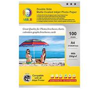 MR.R Papel fotográfico de inyección de tinta mate de doble cara A4, 250 g/m², 100 hojas por paquete