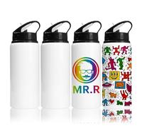 MR.R Paquete de 4 botellas de aluminio deportivas blancas de sublimación de 600 ml para impresión de transferencia de calor (negro)