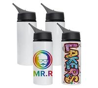 MR.R Paquete de 4 botellas de aluminio deportivas blancas para sublimación, tapa portátil gris para laptop, 600 ml, para impresión de transferencia de calor