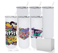 MR.R Paquete de 6 vasos de sublimación en blanco de 20 onzas con popote, vaso aislado de doble pared de acero inoxidable para máquina de prensa de vasos