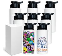 MR.R Paquete de 8 botellas de aluminio deportivas blancas con tapa de 600 ml para impresión de transferencia de calor