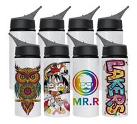MR.R Paquete de 8 botellas de aluminio deportivas blancas para sublimación, tapa portátil gris para laptop, 600 ml, para impresión de transferencia de calor