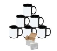 MR.R Sublimación en blanco taza de cerámica de 11 oz color negro completo con parche blanco paquete de 6