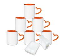 MR.R Sublimación Taza de cerámica en blanco Taza clásica con taza interior de color naranja y asa de corazón, 11 oz, juego de 6 piezas