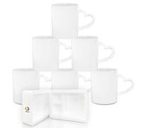 MR.R Sublimation Blanks - Tazas de café de cerámica blanca de 325 ml, taza clásica de cerámica en blanco con mango de corazón para leche, té, agua de cola, juego de 6