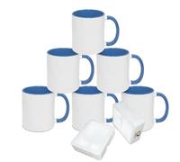 MR.R Sublimation Blanks - Tazas de café de cerámica para lavavajillas con taza de color azul interior y asa, taza para beber con leche, té, agua de cola, 11 onzas, juego de 6