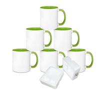 MR.R Sublimation Blanks - Tazas de café de cerámica para lavavajillas con taza de color verde interior y mango para beber taza de té con leche, agua de cola, 11 onzas, juego de 6