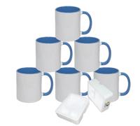 MR.R Tazas de café de cerámica para lavavajillas con taza de color azul, interior y asa, taza para beber té de leche, agua de 11 onzas, juego de 6