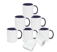 MR.R Tazas de café de cerámica para lavavajillas con taza de color azul oscuro interior y asa para beber con leche, té, cola, agua, 11 onzas, juego de 6