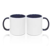 MR.R Tazas de café en blanco de sublimación de 11 onzas, taza blanca en blanco con taza de color azul oscuro interior y mango, juego de 2