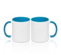 MR.R Tazas de café en blanco de sublimación de 11 onzas, taza blanca en blanco con taza de color azul claro interior y asa, juego de 2