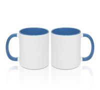 MR.R Tazas de café en blanco de sublimación de 11 onzas, taza blanca en blanco con taza de color azul interior y mango, juego de 2