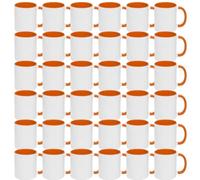 MR.R Tazas de café en blanco de sublimación de 11 onzas, taza blanca en blanco con taza de color naranja interior y asa, juego de 6