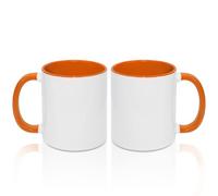 MR.R Tazas de café en blanco de sublimación de 11 onzas, taza blanca en blanco con taza de color naranja interior y mango, juego de 2
