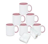 MR.R Tazas de café en blanco de sublimación de 11 oz, taza de taza blanca en blanco con interior de taza de color rosa y asa, juego de 6