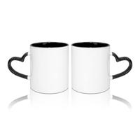 MR.R Tazas de café en blanco de sublimación de 325 ml, taza blanca con taza de color negro interior y mango de corazón, juego de 2