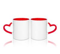 MR.R Tazas de café en blanco de sublimación de 325 ml, taza blanca con taza de color rojo interior y mango de corazón, juego de 2