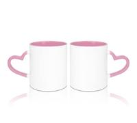 MR.R Tazas de café en blanco de sublimación de 325 ml, taza blanca con taza de color rosa interior y mango de corazón, juego de 2