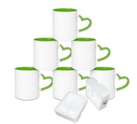MR.R Tazas de café en blanco de sublimación de 325 ml, taza blanca con taza de color verde interior y mango de corazón, juego de 6