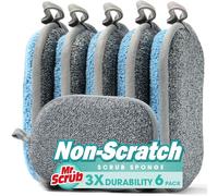 Mr. Scrub Esponjas de Cocina para Lavar Platos, Limpieza de Cocina, Multiusos, Paquete de 6, antiarañazos, Lado áspero para Utensilios de Cocina antiadherentes, Lado de Microfibra Suave para Platos,