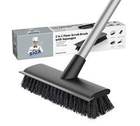 MR.SIGA Cepillo de Limpieza de Suelo con Mango Largo, 2 en 1 y escobilla de Goma para Limpiar baño, Patio, Garaje, Pared, Cepillo de Limpieza de Azulejos con cerdas rígidas