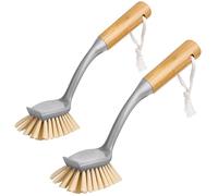 MR.SIGA Cepillo Radial para Platos con raspador Incorporado de Mango Largo de bambú, Cepillo para Fregar sartenes, ollas, Limpieza de fregaderos de Cocina, Paquete de 2