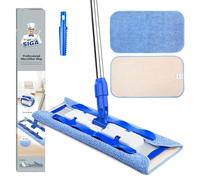 MR.SIGA Fregona Microfibra Profesional para Suelos Madera y Laminados | Incluye mango telescópico acero inoxidable, 3 recambios mopa plana microfibra y 1 estropajo para eliminar suciedad