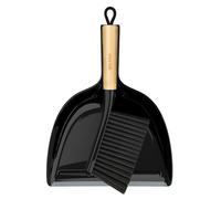 MR.SIGA Juego de Recogedor y Cepillo, Combo de Cepillo y Recogedor Portátil con Mango de Bambú, Negro, 1 Juego