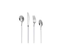 Mr.Spoon Juego de 24 piezas cubiertos para 6 personas,acero inoxidable 18/0, mango blanco cabeza plateado, con cuchillo, tenedor, cuchara, apto para lavavajillas.Para Casa, Hotel, Restaurante