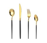 Mr.Spoon Juego de 24 piezas cubiertos para 6 personas,acero inoxidable 18/0, mango negro cabeza dorada, con cuchillo, tenedor, cuchara, apto para lavavajillas.Para Casa, Hotel, Restaurante