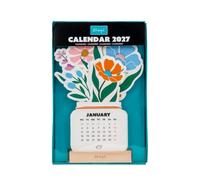 MR. WONDERFUL - Calendario De Escritorio Con Soporte 2027 - Flowers - Calendario De Sobremesa Con Peana De Madera Y Láminas Troqueladas Con Forma De Flor - Festivos Internacionales - Papel FSC