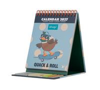 MR. WONDERFUL - Calendario De Escritorio Pequeño 2027 - Quack & Roll - Mini Calendario De Sobremesa Con Peana, Frases Divertidas, Notas Adhesivas, Marcapáginas Y Pegatinas - Papel FSC 18x11 cm