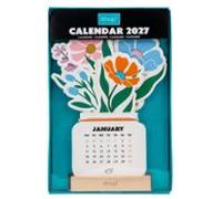MR. WONDERFUL - Calendario De Escritorio Con Soporte 2027 - Flowers - Calendario De Sobremesa Con Peana De Madera Y Láminas Troqueladas Con Forma De Flor - Festivos Internacionales - Papel FSC