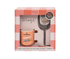 Mr. Wonderful - Juego de copa de vino + taza para aquellas madres que siempre van al máximo... de alegría