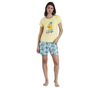 Mr. Wonderful Pijama Mujer Verano 100% Algodón - Pijama Manga Corta Piña para Mujer - Pantalón Corto con Cinturilla Ajustable Estampado - Tejido Suave