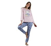 Mr. Wonderful Pijama Mujer Verano 100% Algodón - Pijama Manga Larga New Day Plan B para Mujer - Pantalón Largo con Cinturilla Ajustable - Tejido Suave