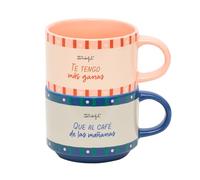 Mr. Wonderful - Set de 2 tazas apilables - Te tengo más ganas que al café de las mañanas - Taza personalizada con mensaje de amor - 370 ml