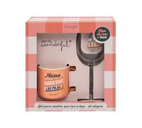 Mr. Wonderful Set de copa de vino + taza para esas madres que van siempre a tope. de alegría, multicolor (WOA2401740ES)