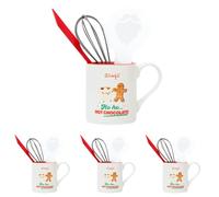 Mr. Wonderful - Set de taza + utensilios para hacer chocolate caliente - Ho ho… hot chocolate! - Batidor, Espátula de silicona, Plantilla para Decorar (Paquete de 4)