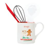 Mr. Wonderful - Set de taza + utensilios para hacer chocolate caliente - Ho ho… hot chocolate! - Batidor, Espátula de silicona, Plantilla para Decorar