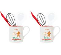 Mr. Wonderful - Set de taza + utensilios para hacer chocolate caliente - Ho ho… hot chocolate! - Batidor, Espátula de silicona, Plantilla para Decorar (Paquete de 2)