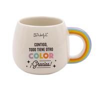 Mr. Wonderful - Taza 3D Arcoíris - Contigo, todo tiene otro color. ¡Gracias! - Taza realizada en cerámica con mensaje de agradecimiento - 330 ml