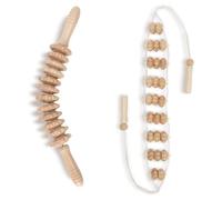 Mr.Woodware Wood Therapy Massage Tools - 2 unidades de madera para masaje de drenaje linfático, rodillo curvo y masajeador de espalda con cuerda, herramientas de masaje de madera para moldear el