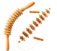 Mr.Woodware Wood Therapy Massage Tools - 2 unidades de madera para masaje de drenaje linfático, rodillo curvo y masajeador de espalda con cuerda, herramientas de masaje de madera para moldear el